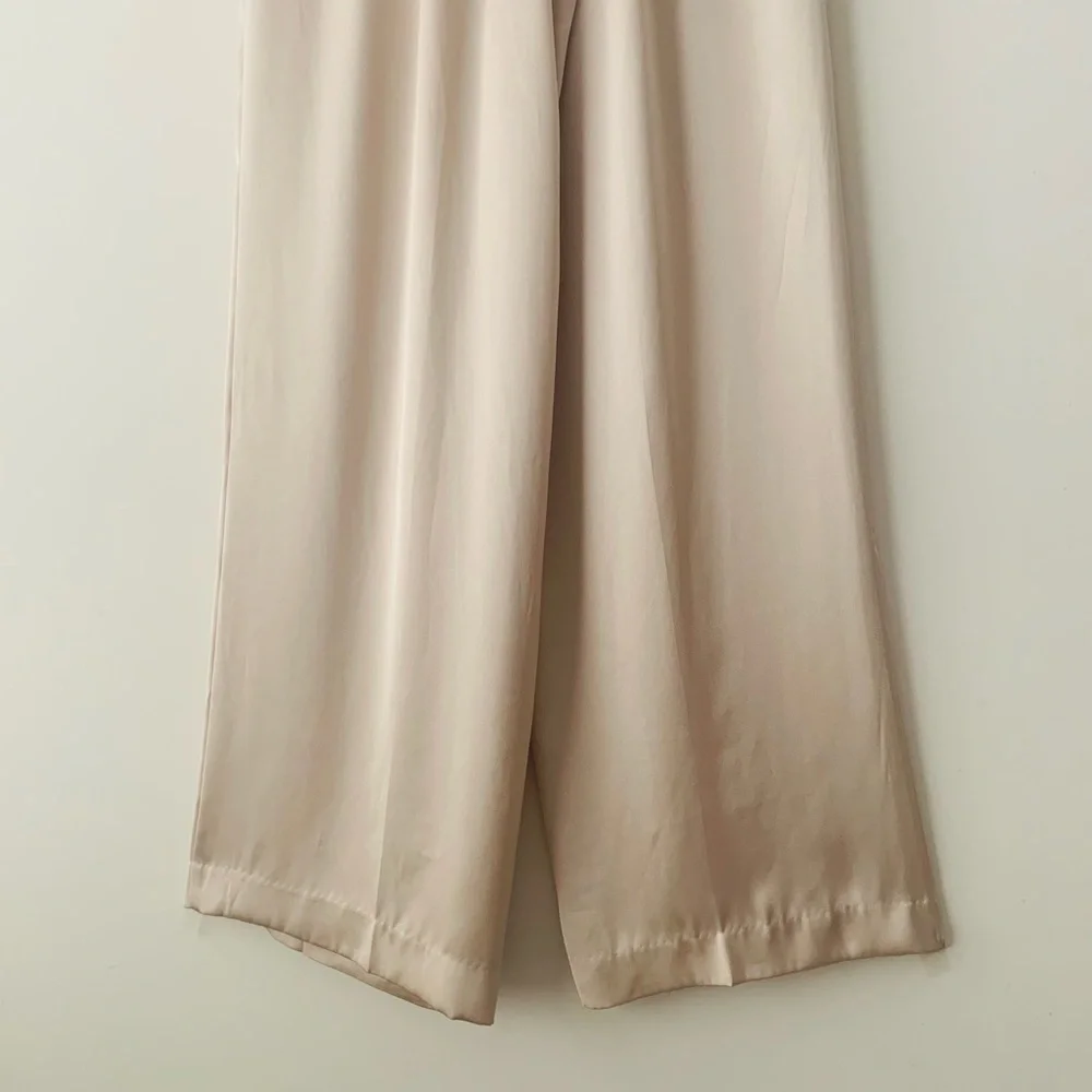 Express High Rise Wide-Leg Pants with Tie Waist Women Size M Beige Quiet Luxury - Picture 5 of 12